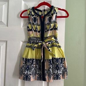 Crewcuts by J Crew Girls Size 3 Dress Sleeveless Navy Blue Yellow Belt Summer
